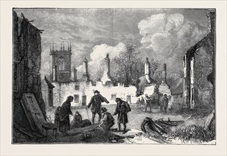 THE VILLAGE OF BROADCLYST, DEVONSHIRE, AFTER THE FIRE, 1870