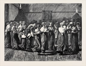 SHAKERS AT MEETING, THE RELIGIOUS DANCE, 1870