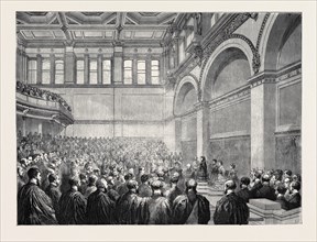 THE THEATRE OF THE NEW LONDON UNIVERSITY BUILDINGS, THE OPENING CEREMONY, 1870