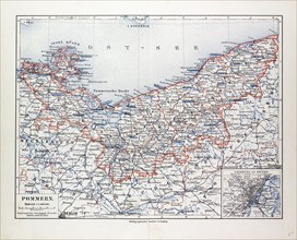 MAP OF POMMERN, MECKLENBURG-VORPOMMERN (GERMANY) AND NORTH WEST POLAND, 1899