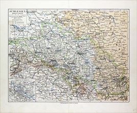 MAP OF SILESIA, POLAND, 1899