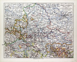 MAP OF SACHSEN-ANHALT, SACHSEN, SAXONY, GERMANY, 1899