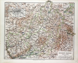MAP OF HESSEN-NASSAU, GERMANY, 1899