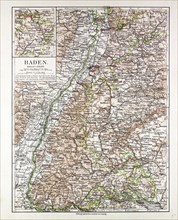 MAP OF BADEN, GERMANY, 1899