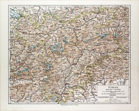 MAP OF TIROL, AUSTRIA, 1899