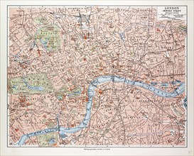 MAP OF THE CENTRE OF LONDON, GREAT BRITAIN, 1899