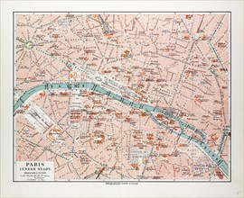 MAP OF THE CENTRE OF PARIS, FRANCE, 1899