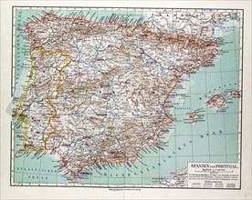 MAP OF SPAIN AND PORTUGAL, 1899