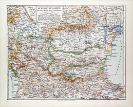 MAP OF ROMANIA, SERBIA, BULGARIA, MONTENEGRO, 1899
