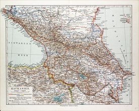 MAP OF TRANSCAUCASIA, GEORGIA, AZERBAIJAN, ARMENIA, 1899