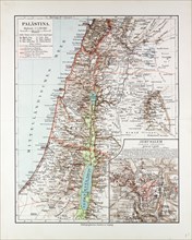 MAP OF ISRAEL, JERUSALEM, THE SOUTHERN PART OF SYRIA, LEBANON, THE WESTERN PART OF JORDAN, 1899