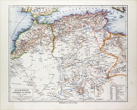 MAP OF ALGERIA, MAROCCO AND TUNISIA, 1899