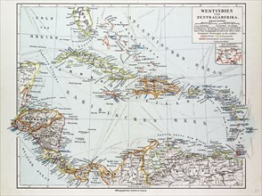MAP OF HONDURAS, NICARAGUA, COSTA RICA, THE NORTHERN PART OF COLUMBIA, VENEZUELA, CUBA, 1899