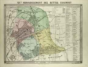 MAP OF 19TH ARRONDISSEMENT DES BUTTES CHAUMONT, PARIS, FRANCE