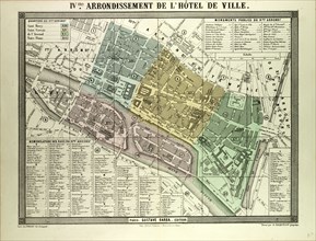 MAP OF THE 4TH ARRONDISSEMENT DE L'HÃîTEL DE VILLE, PARIS, FRANCE