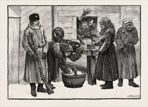 SKETCHES IN SIBERIA, COURTYARD OF THE PRISON FOR CRIMINALS AT KRASNOIARSK: PEASANT WOMEN SELLING