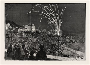 PRINCESS BEATRICE'S BIRTHDAY AT GRASSE: ILLUMINATIONS AND FIREWORKS AT THE GRAND HOTEL, FRANCE