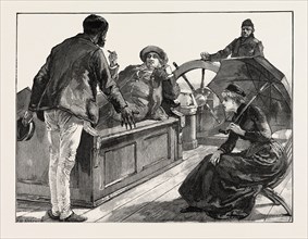 A CONVERSATION ON A SHIP, DRAWN BY W. H. OVEREND.
