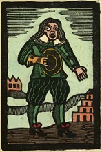 illustration of English tales, folk tales, and ballads. A men dressed in green with a large eye