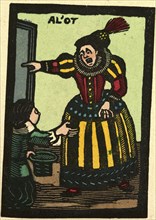illustration of English tales, folk tales, and ballads. Woman with a beggar.