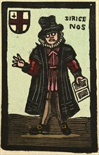illustration of English tales, folk tales, and ballads. A man with a book.