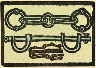 illustration of English tales, folk tales, and ballads. Handcuffs.