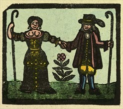 illustration of English tales, folk tales, and ballads. A man and a woman holding hands