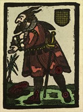 illustration of English tales, folk tales, and ballads. A man with a beard dressed in red