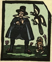 illustration of English tales, folk tales, and ballads. A man afraid of a magpie