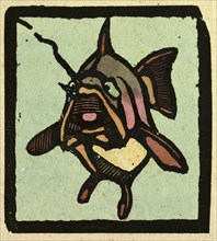illustration of English tales, folk tales, and ballads. A fish whose upper lip has a hook through