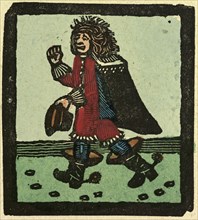 illustration of English tales, folk tales, and ballads. A man dressed in red going for a walk
