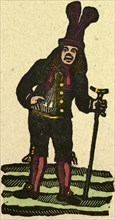 illustration of English tales, folk tales, and ballads. A man with a walking stick