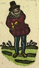 illustration of English tales, folk tales, and ballads. A man wearing colourful clothes
