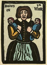 illustration of English tales, folk tales, and ballads. A woman holding two babies