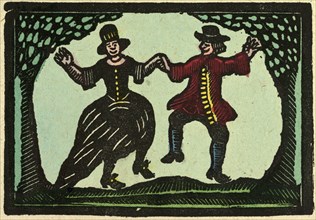 illustration of English tales, folk tales, and ballads. A woman and a man dancing