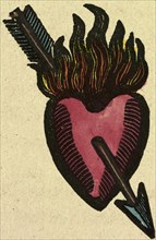 illustration of English tales, folk tales, and ballads. A burning heart pierced by an arrow