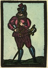 illustration of English tales, folk tales, and ballads. A man wearing red clothes