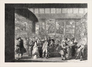 INTERIOR OF THE OLD ROYAL ACADEMY IN PALL MALL, REPRESENTING THE EXHIBITION OF 1771, LONDON, UK