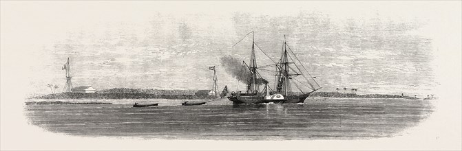 DR. LIVINGSTONE'S EXPEDITION: THE PIONEER, WITH THE BOATS OF THE SIDON IN TOW, ENTERING THE KONGONE
