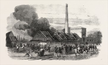 EXPLOSION AT THE GOVERNMENT GUNPOWDER-WORKS NEAR WALTHAM: THE POWDER-MILLS AFTER THE EXPLOSION
