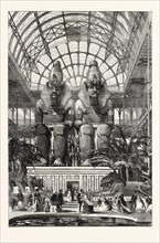 THE CRYSTAL PALACE AT SYDENHAM: THE EGYPTIAN AVENUE: COLOSSAL FIGURES FROM ABOO SIMBEL, 1854