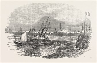 THE EMPEROR LEAVING CALAIS HARBOUR, TO VISIT THE ENGLISH SQUADRON, 1854