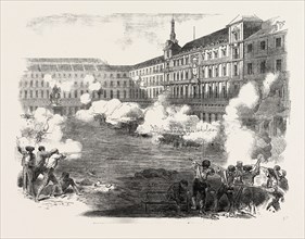 THE INSIURRECTION IN MADRID, CONFLICT IN THE PLAZA MAYOR, SPAIN, 1854