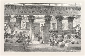 THE CRYSTAL PALACE, ENTRANCE TO THE EGYPTIAN COURT FROM THE NAVE, BY THE AVENUE OF LIONS, 1854