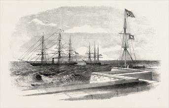 THE BRITISH STEAMER BENGAL BRINGING A SUPPOSED RUSSIAN PRIZE INTO MADRAS HARBOUR, 1854