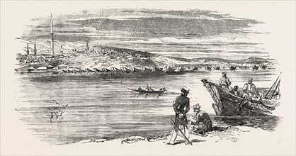 RUSTCHUK: BRIDGE OF BOATS IN COURSE OF CONSTRUCTION, 1854