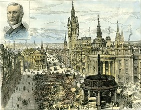 Aberdeen, 1885, U.K., Castle street and the Municipal Buildings; looking down Union Street