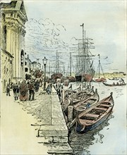 Venice, 1892, A ferry by Barca across the Giudecca, Italy
