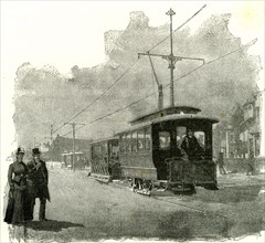 Salt Lake City, an electric tramway by overhead connection, 1891, USA