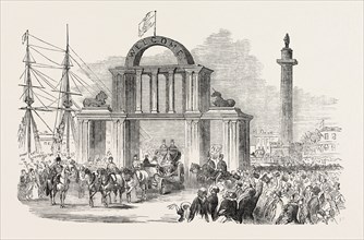 HER MAJESTY'S VISIT TO HULL AND GRIMSBY: ARCH IN WHITEFRIARS AT THE WILBERFORCE COLUMN, HULL, 1854